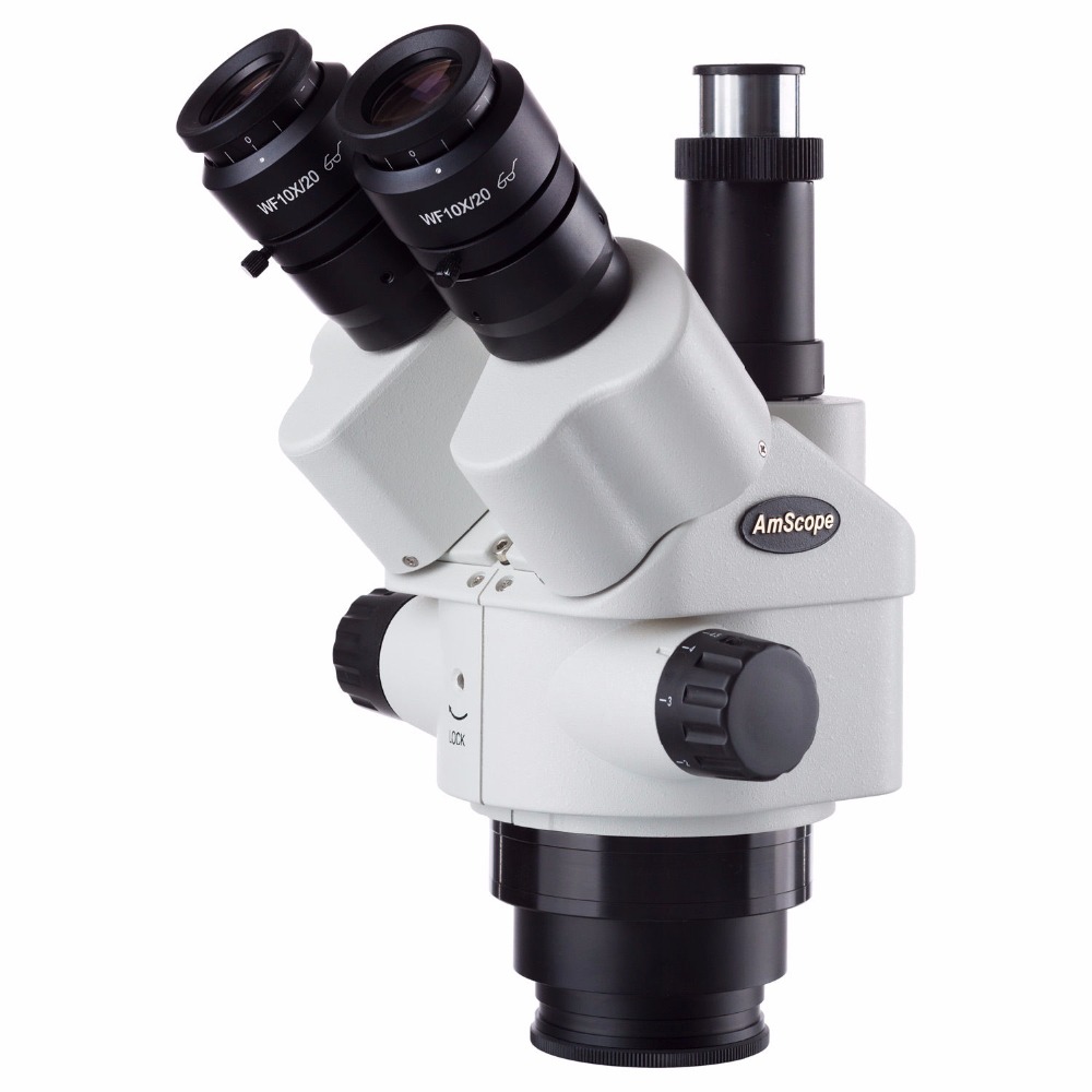 Amscope Microscope Stereo 7X-45X - Cabeça de microscópio estéreo trinocular simul-focal